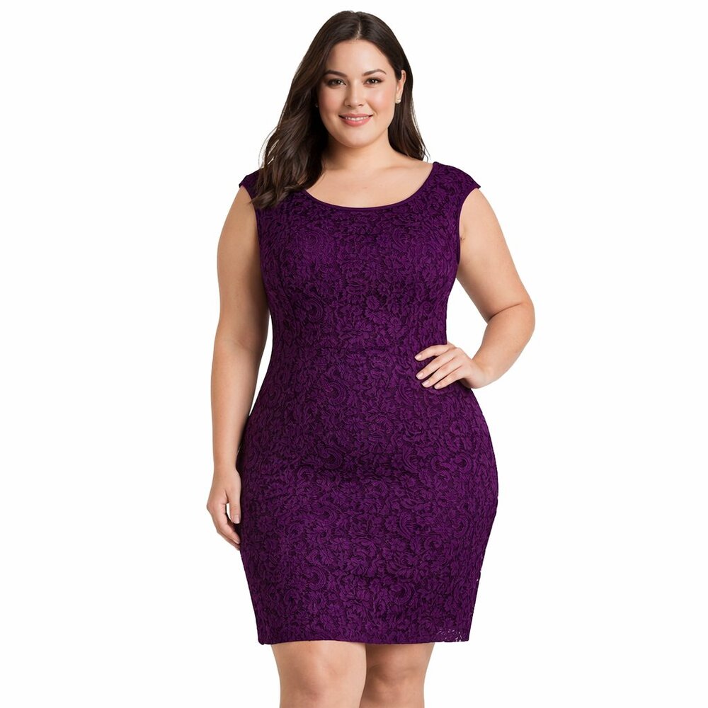 Wedding Guest Adrianna Papell Purple Lace Midi Dress 16W | Plus Size